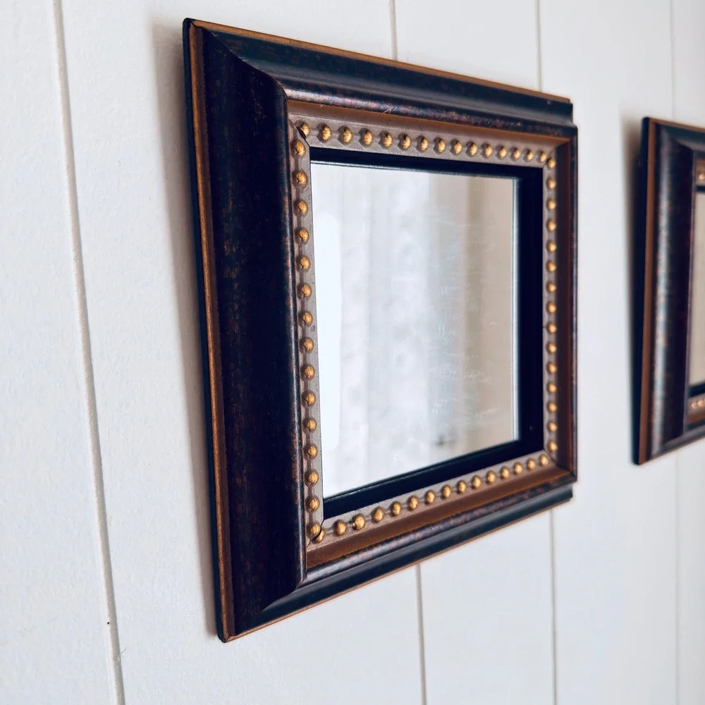 Home Interiors Co Set of 2 Square Mirrors Bronze Gold Beaded Frame Vintage 2003